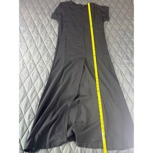 Emery Rose Fit-and-Flare Maxi Dress M Womens Black Front Slit Short Sleeve